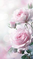 Elegant Pink Roses Blooming Against a Soft Blurred Background in Springtime
