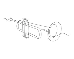 Continuous single line sketch drawing of trumpet saxophone music instrument classic royal jazz orchestra vector illustration © MuhammadZulfan