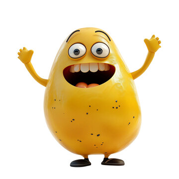 Cheerful cartoon character shaped like a yellow egg, isolated on a transparent background, ideal for Easter holiday graphics