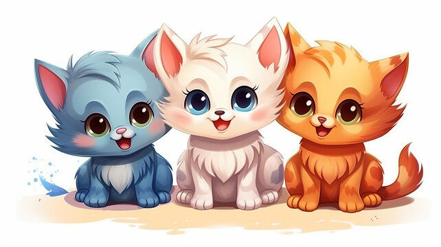 cartoon kittens characters friends together for children friendship and play time happy joy as wide banner or poster for daycare and kindergarten and kids