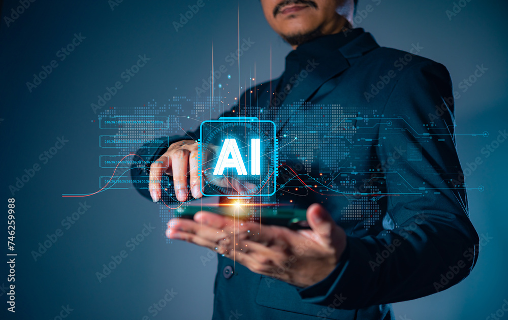 Fototapete ai technology system are artificial intelligence, businessman show virtual graphic global internet c