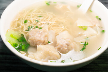 angle view Chinese traditional food of wontons at horizontal composition