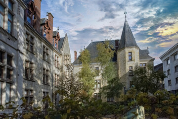 Bourges, medieval city in France, old houses in the historic center 
