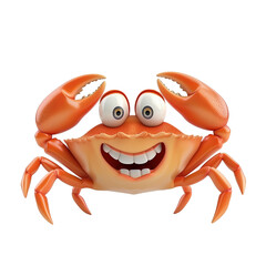 3D cartoon crab character with a cheerful expression, isolated on a transparent background, ideal for seaside or marine-themed designs and summer vacation concepts