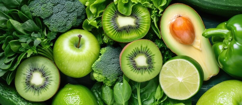 A vibrant assortment of fresh green fruits and vegetables, including kiwis, ideal for a nutritious, inflammation-reducing diet.