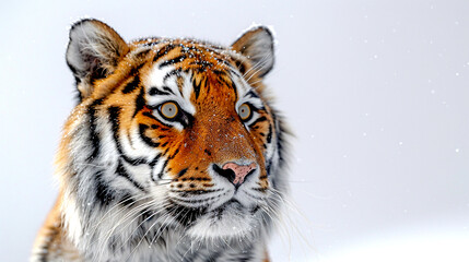 Panthera tigris on white background and copy space for text