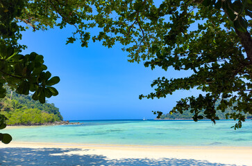 The tropical island with blue water as white beach natural island scene