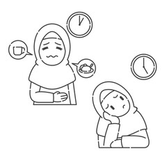 Ramadan activity girl vector arts. Islamic activities in daily life. Cartoon character for kids