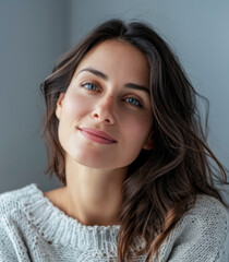 Fototapeta premium Portrait of a pensive young woman's gaze with copy space