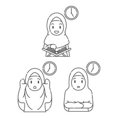 Ramadan activity girl vector arts. Islamic activities in daily life. Cartoon character for kids