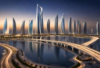 Lusail skyline along with the crescent tower