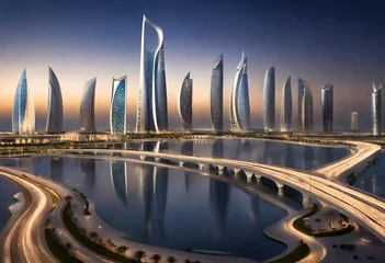 Poster de jardin Skyline Lusail skyline along with the crescent tower