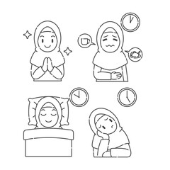 Ramadan activity girl vector arts. Islamic activities in daily life. Cartoon character for kids