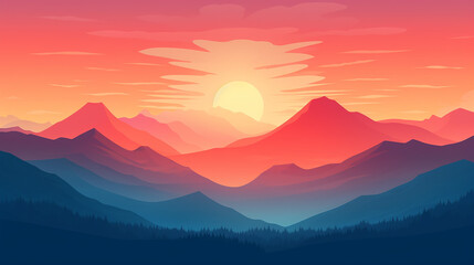 Landscape with mountains and sun. abstract RGB mountain background