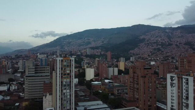 view of the city of medell&iacute;n on a beautiful sunset