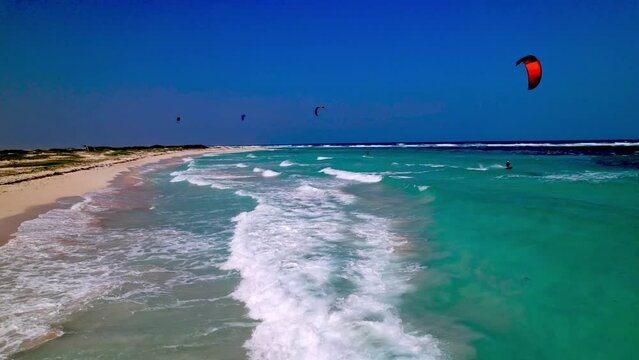 Kitesurfing aerial along the eastern coastline of Aruba