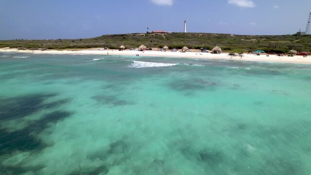 California Lighthouse aerial push in in Aruba