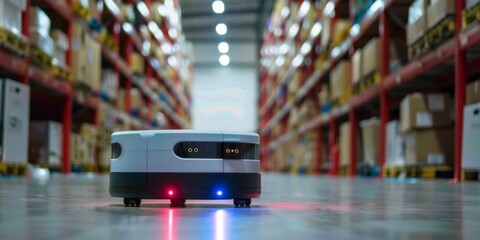 Efficient 3D robots navigate warehouse, embodying smart business technology solutions