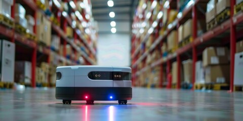Obraz premium Efficient 3D robots navigate warehouse, embodying smart business technology solutions
