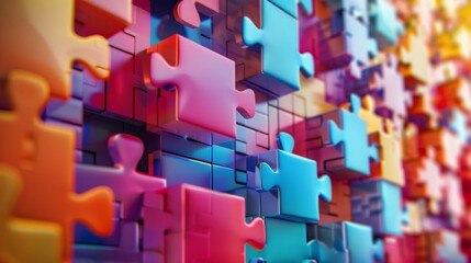 Innovative 3D puzzle, seamless integration into futuristic business concept, vivid colors
