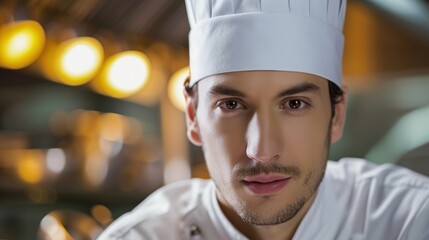 Portrait of Smiling chef in his kitchen,copy space