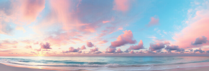 Sea landscape.Beautiful ocean view with pink sky on sunset - obrazy, fototapety, plakaty