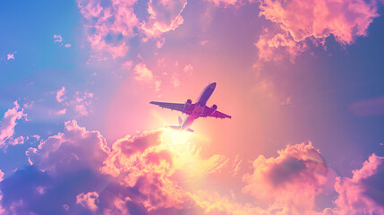 Naklejka premium Private jet plane flying above dramatic clouds.