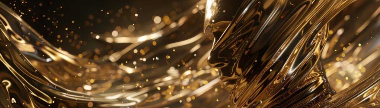 Bomber man in a 3D swirl of bronze and plasma, close-up, surrounded by darkness
