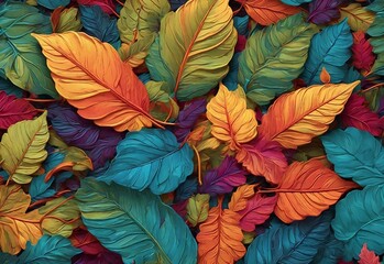 Explore a whimsical leaf pattern with lifelike detail and vibrant colors, capturing nature's essence in digital artistry. 3:2 Aspect ratio. 