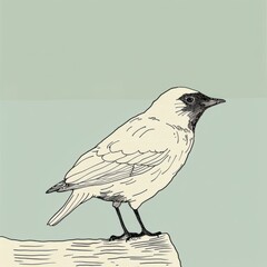 Illustration of Bird, Finch Sketch, Black and White Isolated against a light blue background