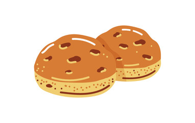 Two buns with raisins,sweet snack or dessert.Simple vector illustration