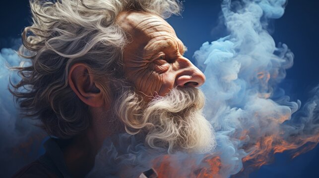 煙と高齢者男性の顔,Generative AI AI画像