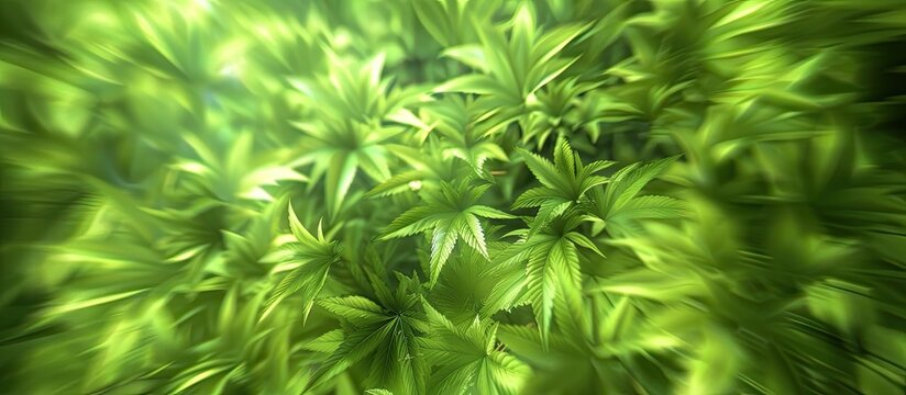 A vibrant, blurred image of green leaves in a natural setting, creating an abstract and soothing background in shades of green.