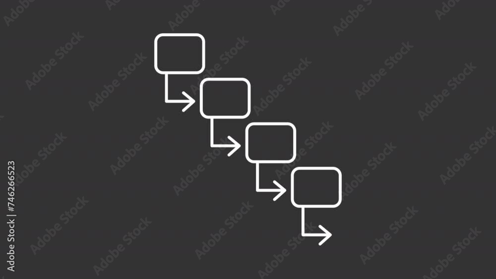 Poster waterfall model white line animation. flowchart animated icon. sequential tasks. workflow plan. proj