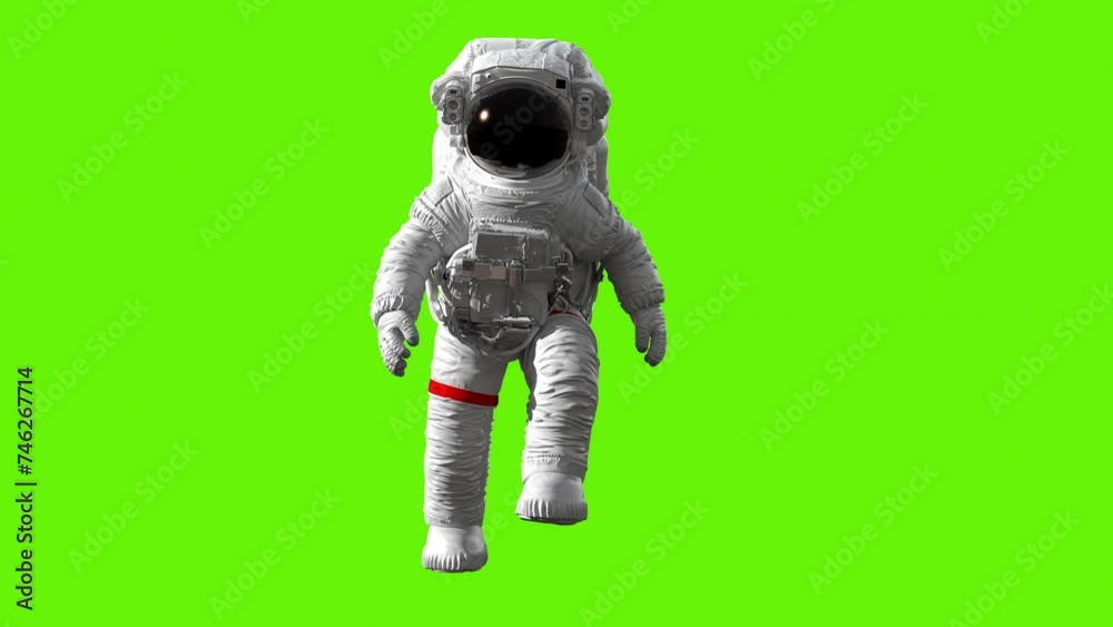 Wall mural astronaut slowly jumps on a green screen background, seamless looping 3d animation in slow motion, 4