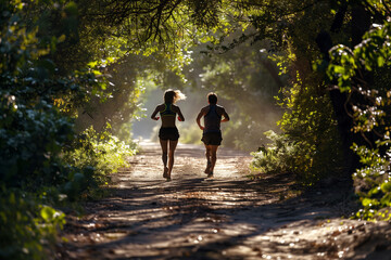 Obraz premium Happy couple running athletes healthy lifestyle 