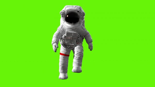Astronaut Slowly Jumps on a Green Screen Background, Seamless Looping 3D Animation in Slow Motion, 4K 3840x2160