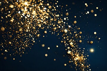 abstract background with dark blue and golden particles. new year christmas background with golden star and sparking. Christmas golden light shine particles bokeh on navy background. Gold foil texture