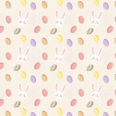 Vector seamless Easter pattern with rabbit and colorful eggs