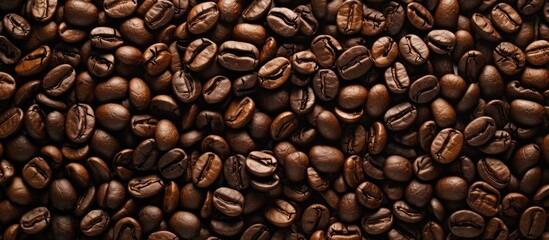 Obraz premium This photo captures a top view of coffee beans neatly stacked on top of each other, showcasing the essence and richness of coffee.