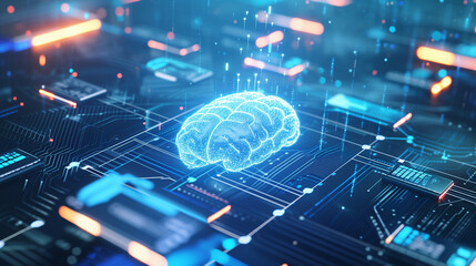 Human brain graphic symbolizing intelligence, technological background - obrazy, fototapety, plakaty