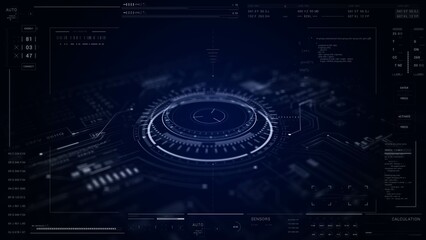 Futuristic urban design with a glowing circle amidst electric blue darkness