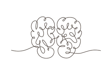 Human brain continuous one line symbol drawing. Brain medical health icon in simple linear doodle style. Continuous line vector illustration with editable stroke for medicine poster, infographic