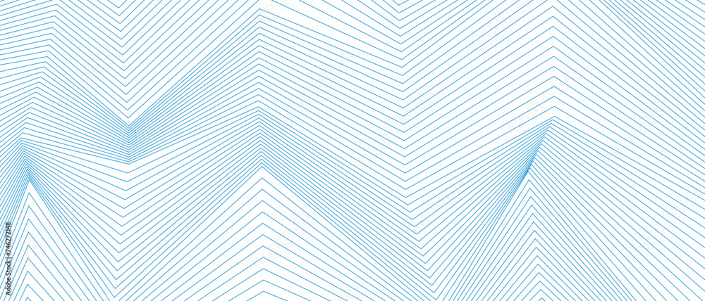 Wall mural bright blue minimal refracted lines abstract technology background. vector banner tech design