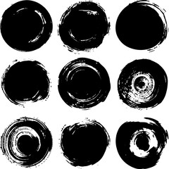 Set of vector hand drawn grunge style black circles shapes and strokes