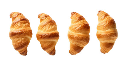 French Gourmet Breakfast: Golden Croissants on transparent background, a Delicious Indulgence for Culinary Enthusiasts