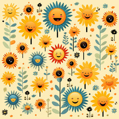 Sunflowers With Faces in a Garden. Generative AI