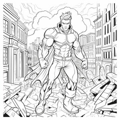 Man Standing in City Coloring Page. Generative AI