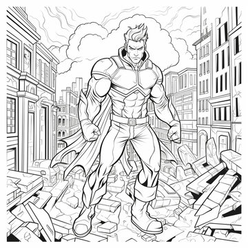 Man Standing in City Coloring Page. Generative AI © MakeVector