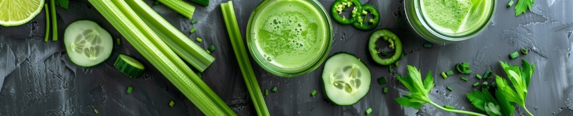 Cucumber and celery juice cleanse detoxifying green drink - obrazy, fototapety, plakaty